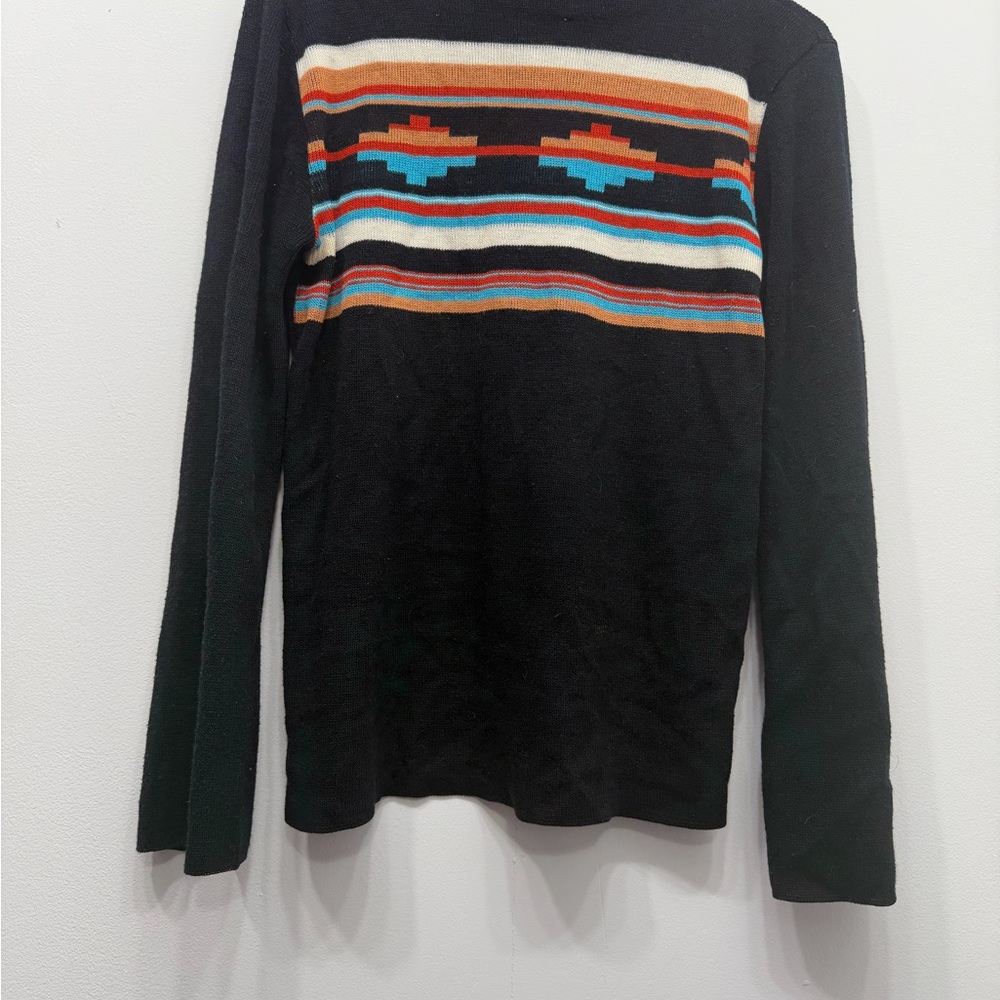 Women  Black Sweater with Multicolor Pattern